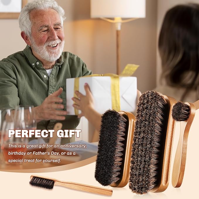 4 Pcs Horsehair Shine Shoes Brush Kit Polish Dauber Applicators Cleaning - Image 6