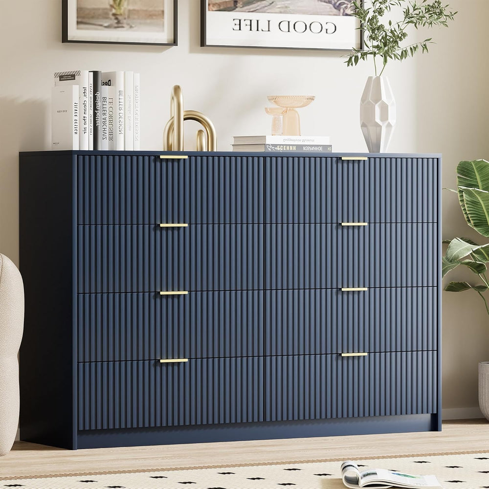 Furniway Navy Blue Dresser for Bedroom, Modern Dresser with 8 Drawers and Smo...