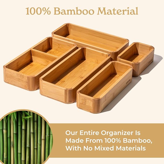 SMIRLY 5-Piece Bamboo Kitchen Drawer Organizer Set - Image 3