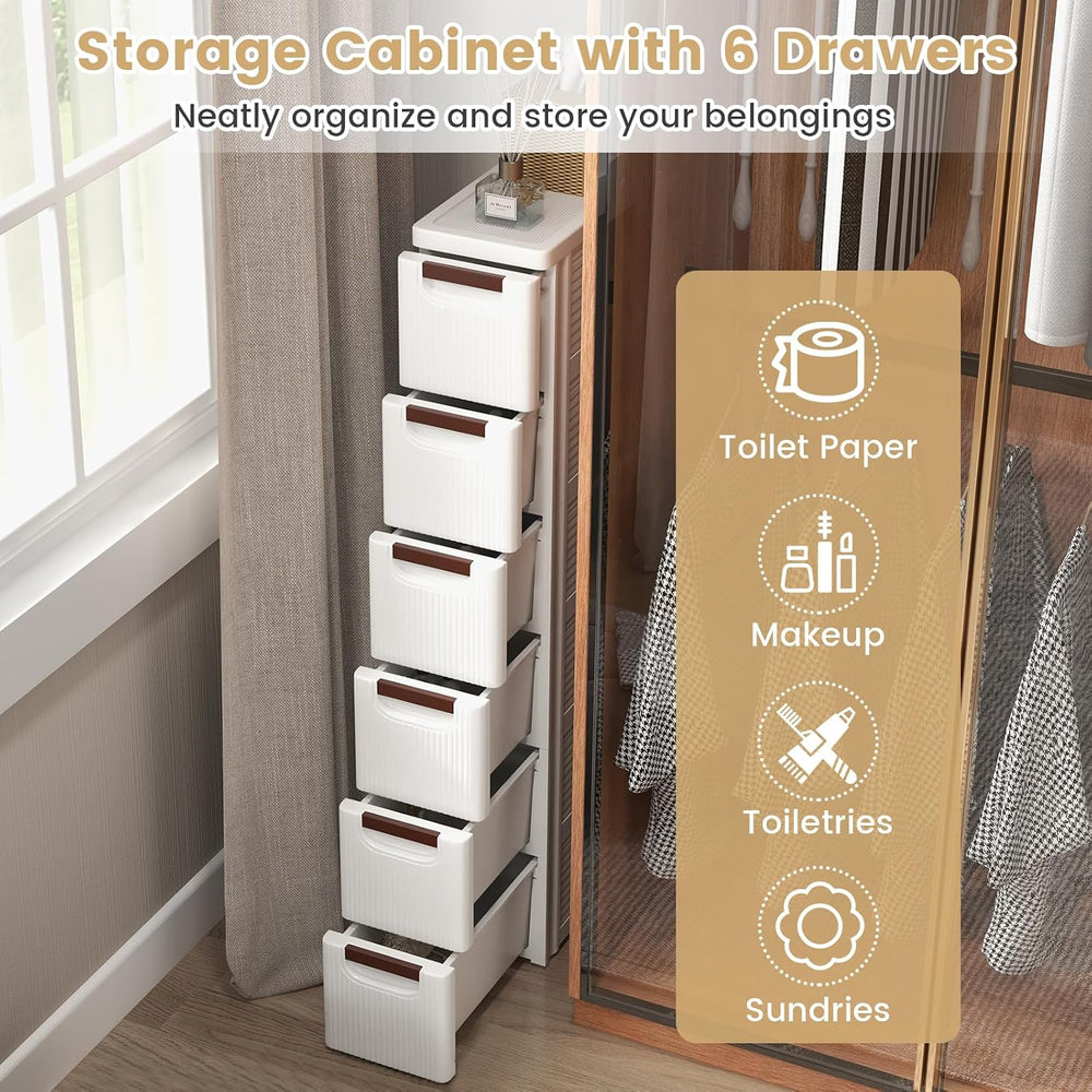 LOKO 6-Drawer Narrow Storage Cabinet, Slim Rolling Cart (7.5"x16.5"...