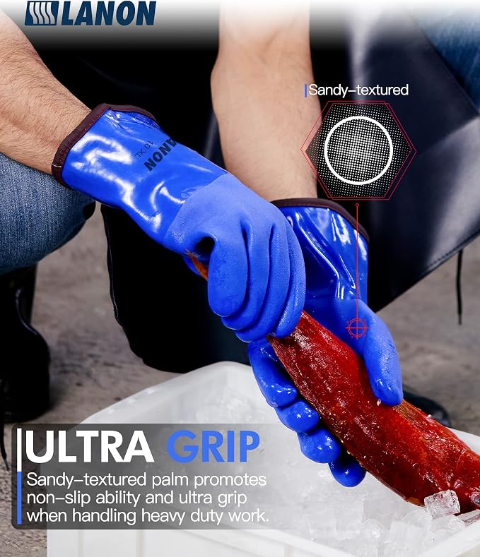 LANON PVC Coated Cold Proof Heavy Duty Gloves, Waterproof Warm Work Gloves - Image 6