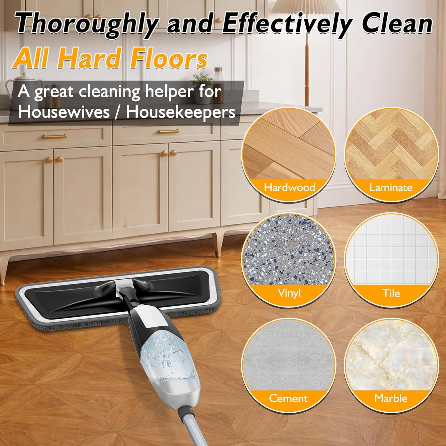Spray Mop for Floor Cleaning: Microfiber Wet Dry Mop for Hardwood Laminate Tile Wood Vinyl, 360° Swivel Head Lightweight Flat Floor Mops with 3 Washable Reusable Pads & Refillable Bottle