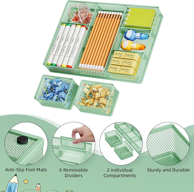 Marbrasse 3 Packs Desk Drawer Organizers, Metal Mesh Dividers - Image 4