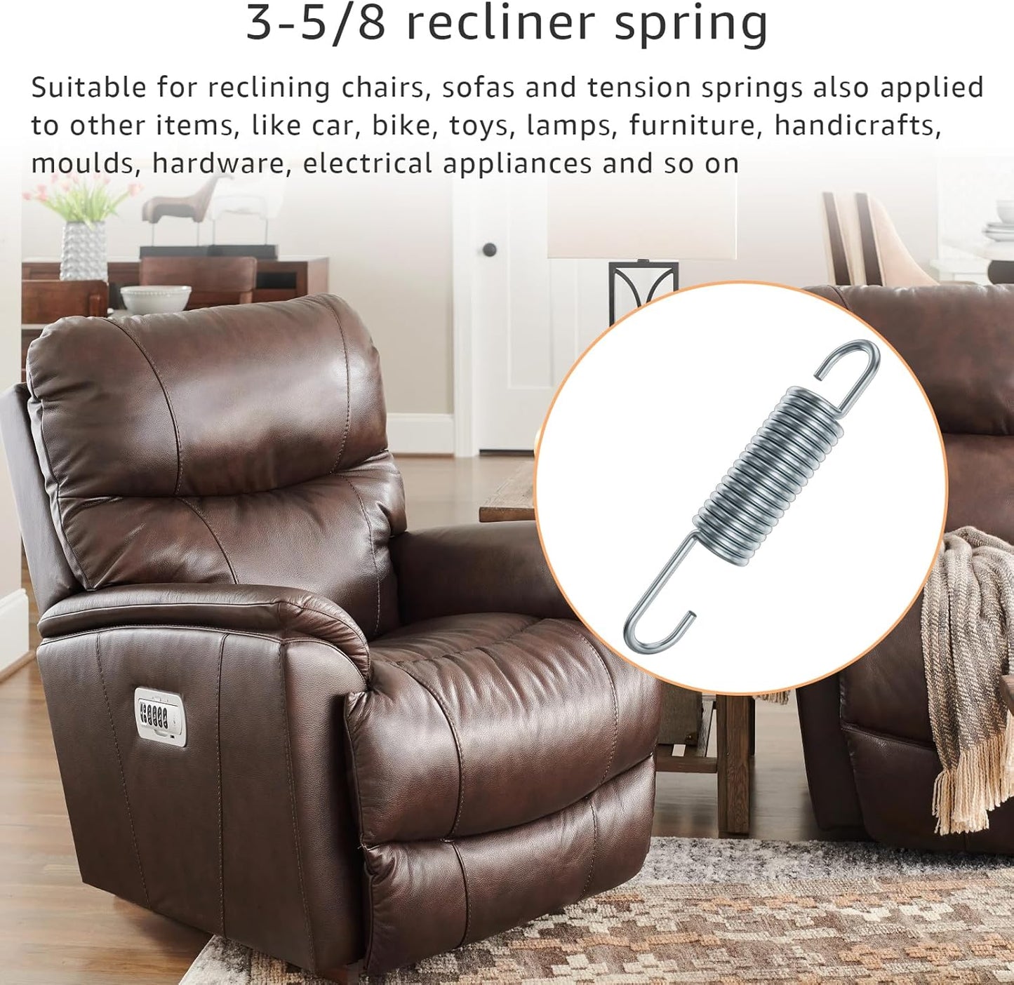 3-5/8 Inch Replacement Recliner Chair Mechanism Furniture Tension Springs Long Neck Style ，Long Neck Hook Style-Recliner Replacement Parts-3.46 Inch Inside Hook to Hook (Silver White 2Pcs)