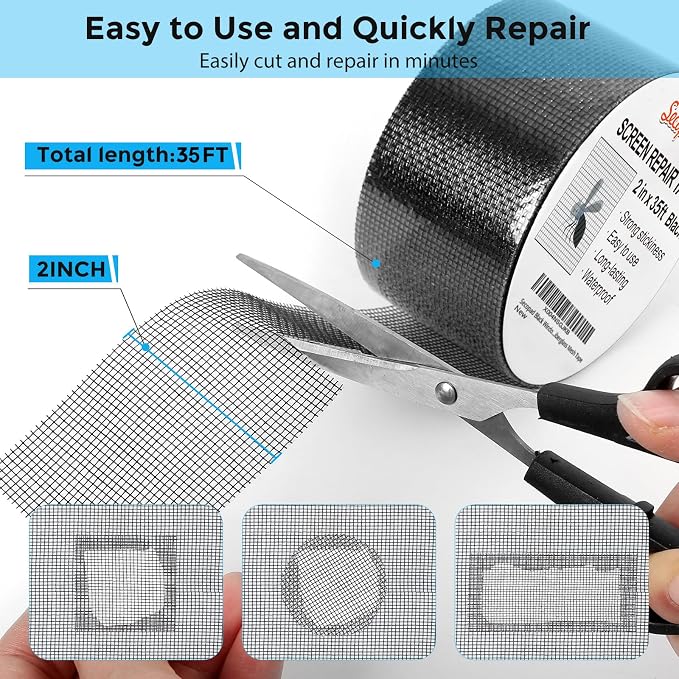 Black Window Screen Repair Tape, 2IN X 35FT Screen Repair Kit - Image 2