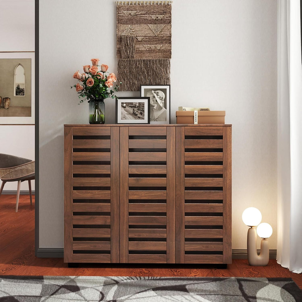 Shoe Cabinet, 5-Tier Shoe Storage Cabinet with Adjustable Shelves, Wooden Sho...
