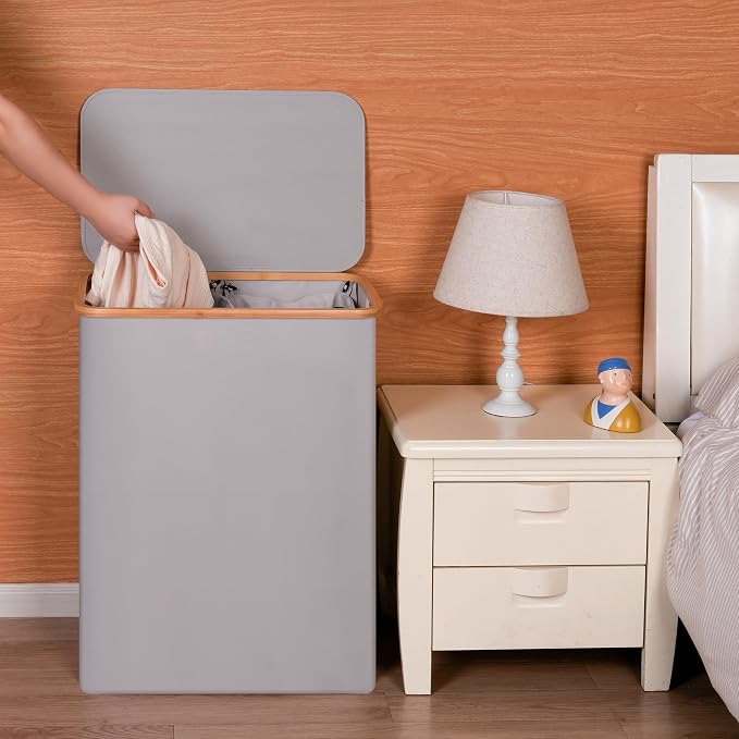 Double Laundry Hamper with Lid, Divided Laundry Hamper with Removable Bags - Image 7