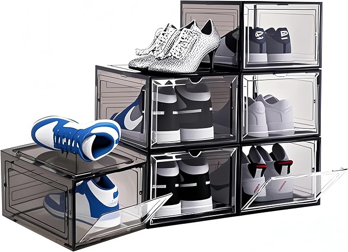 Upgraded Shoe Storage Organizer 6 Pack Clear Plastic Stackable Shoe Box by DAYOOH