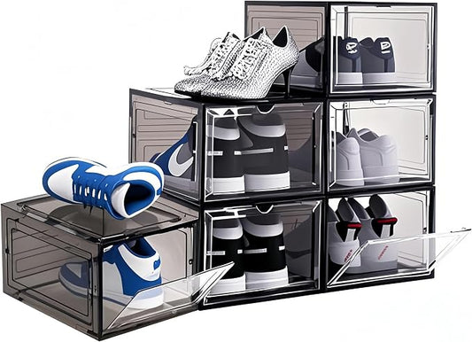 Upgraded Shoe Storage Organizer 6 Pack Clear Plastic Stackable Shoe Box by DAYOOH
