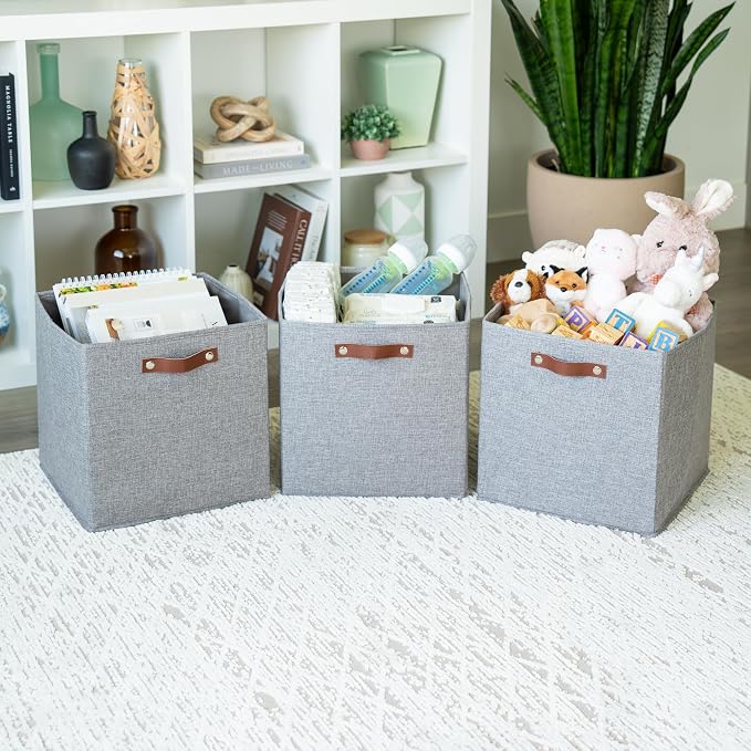 OrganiHaus 13x13 Cube Fabric Storage Bins Set of 4, Fabric Storage Cubes w/ - Image 4