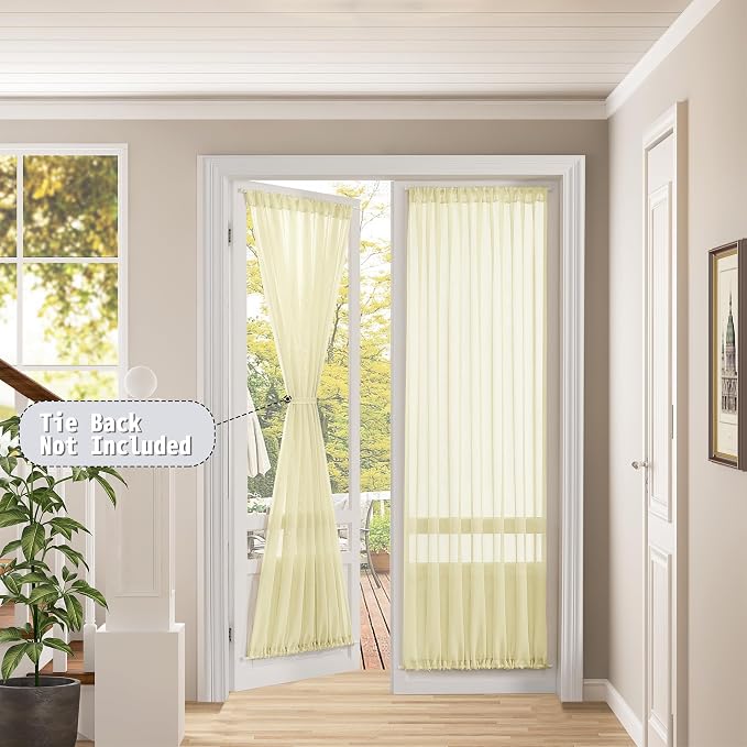 Tollpiz Sheer Door Curtains Closet Linen Textured Curtain Sheers Doorway Light - Image 2