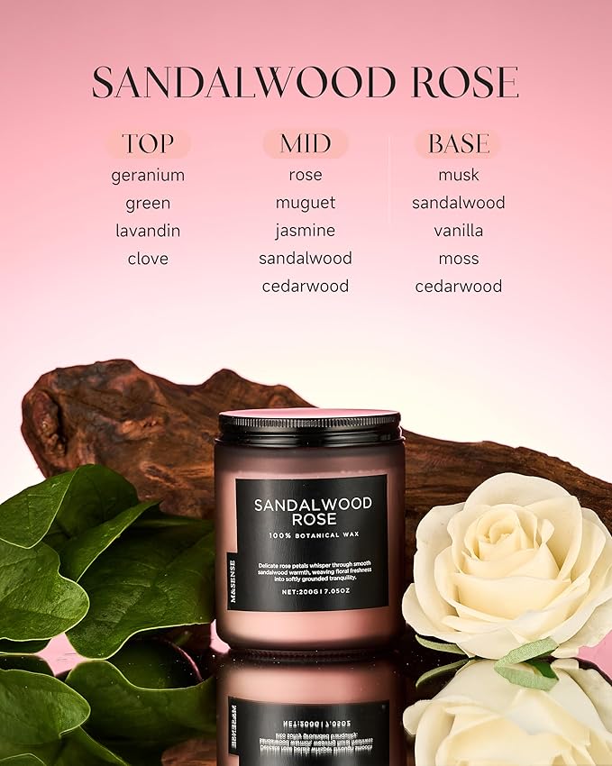 M&SENSE Sandalwood Rose Scented Candle 7.05oz 50 Hours Long Lasting Burn - Image 2