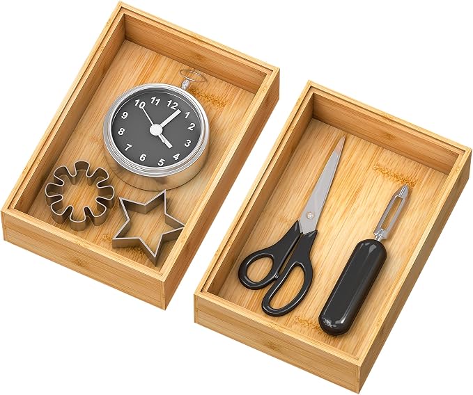Bamboo Kitchen Drawer Organizer, Stackable Silverware Tray Utensil Organizer by Bambloom
