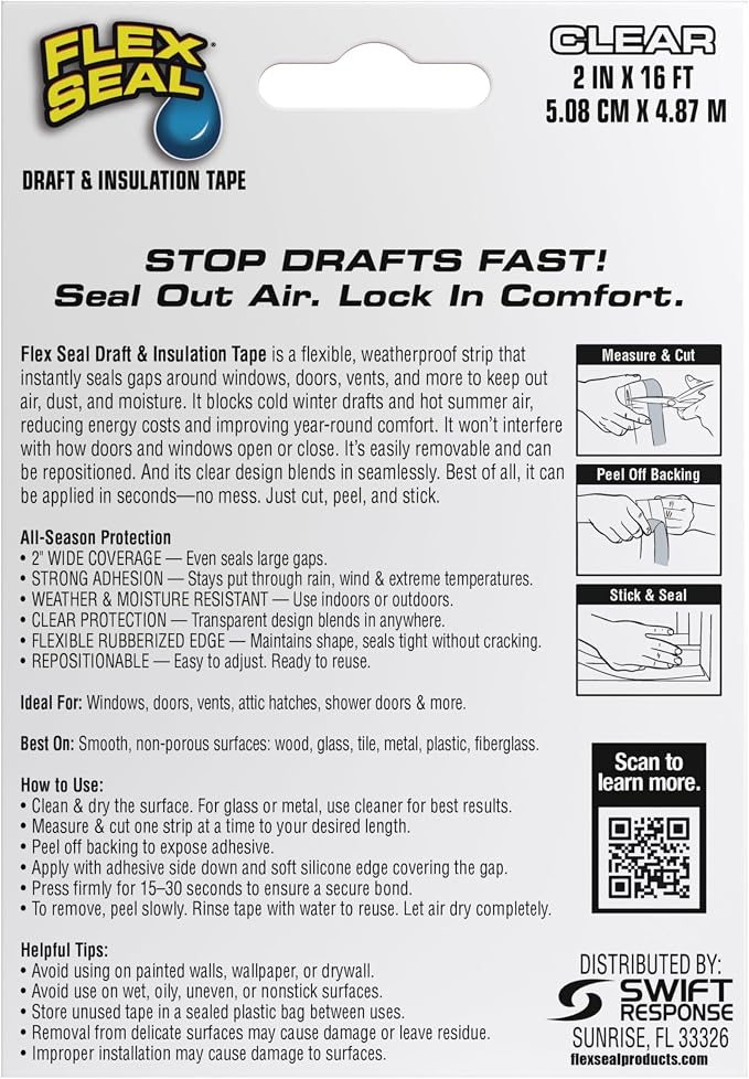 Flex Seal Draft and Insulation Sealing Tape, Rubberized, Weatherproof Strip - Image 2