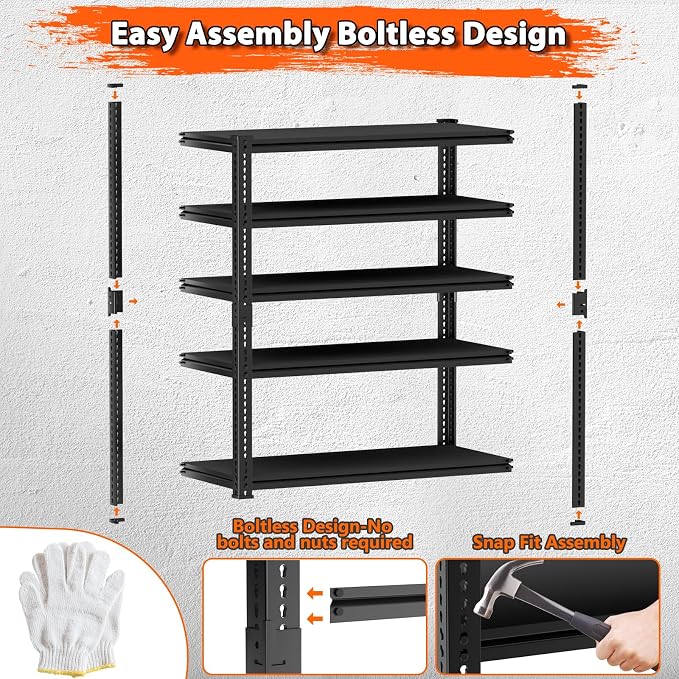Storage Shelves Heavy Duty 2 PCS, 5-tier Adjustable Metal Industrial Utility - Image 8