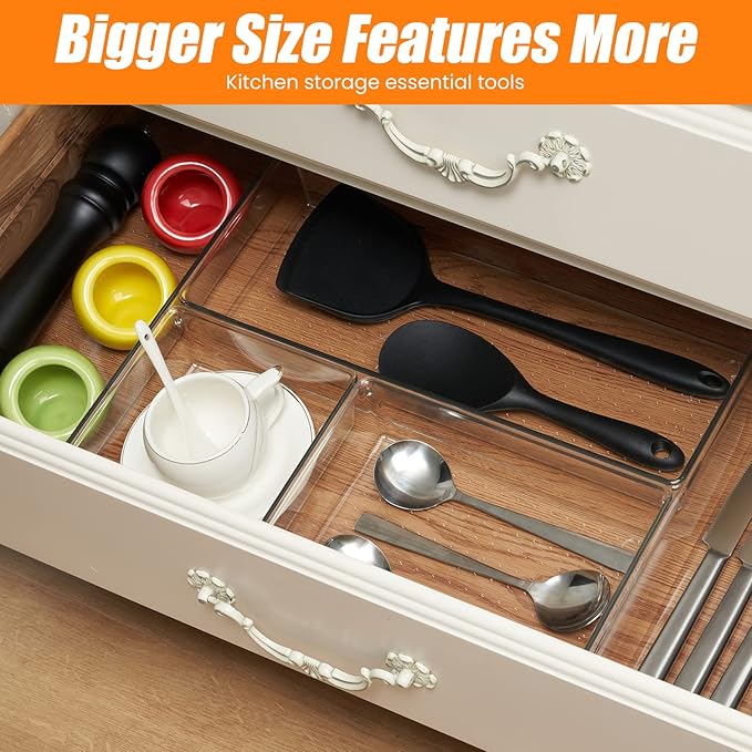 12 Pack Clear Plastic Drawer Organizer Set, Acrylic Non Slip Non Cracking - Image 6