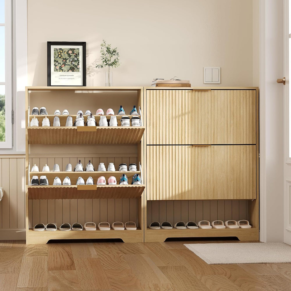 Garvee Shoe Storage Cabinet with 2 Flip Drawers,Slim Fluted Shoe Rack Cabinet...