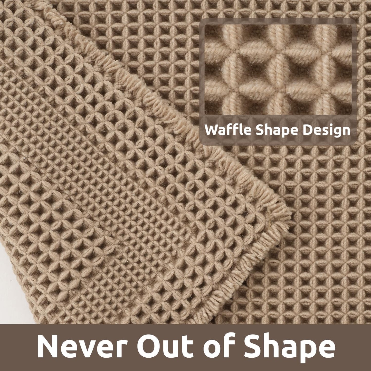 AMOAMI Waffle Bath-Mat, 24"x36" Super Absorbent Bath Mats for Bathroom Non Slip, Machine Washable Bathroom Rugs with Tassels Ultra Soft Boho Bath Rugs for Floor Beige