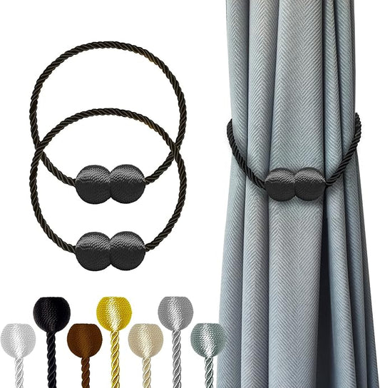 Hion Magnetic Curtain Tiebacks Black 2pcs, Curtain Tiebacks Buckles Holdbacks by Hion