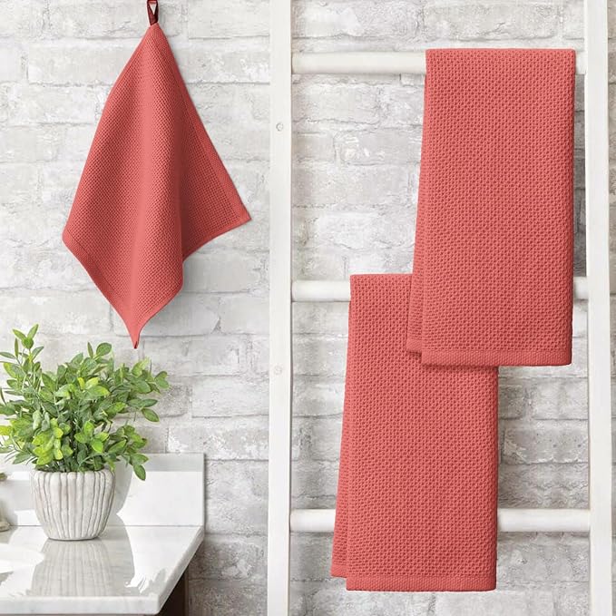 Artoid Mode 100% Cotton Red Waffle Weave Kitchen Dish Cloths, 13x28 Inch Ultra - Image 3