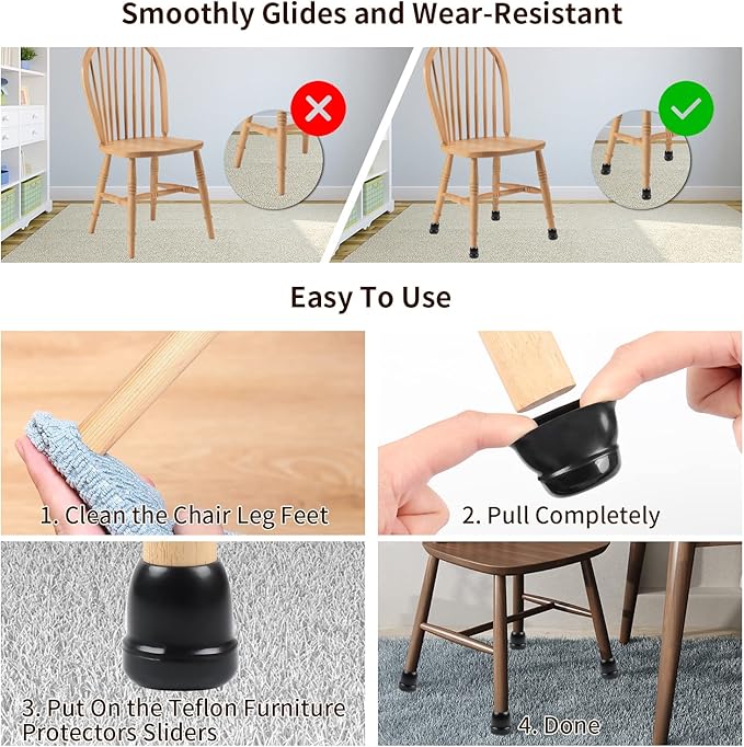 Ezprotekt 24 Pcs Black Chair Leg Sliders - Image 7