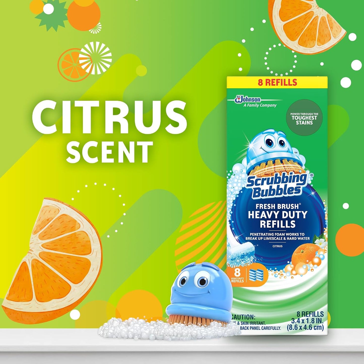 Scrubbing Bubbles Toilet Bowl Wand Cleaner Refills, Fresh Brush Heavy Duty Cleaner Toilet Refill Pads, Removes Limescale & Odors, Citrus Scent, 8 Count (Pack of 1)