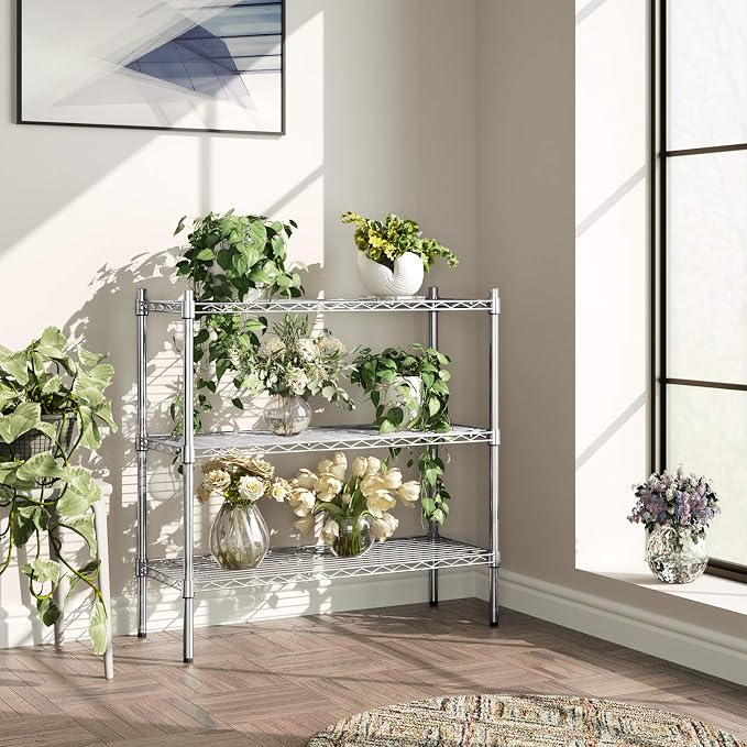 Auslar 3-Shelf Storage Wire Shelves Heavy Duty 3 Tiers Standing Shelving Units - Image 8