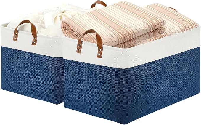 DULLEMELO 2-Pack Extra Large Blanket Basket Fabric Storage Baskets by DULLEMELO