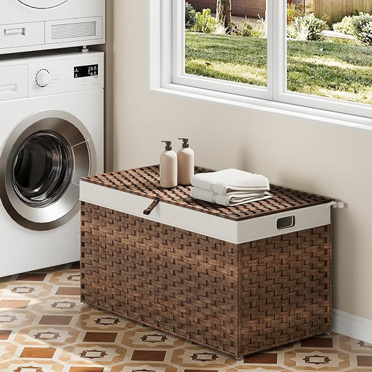 HOOBRO Storage Basket with Lid, 42.3 Gallon Wicker Basket, Handwoven Blanket - Image 2