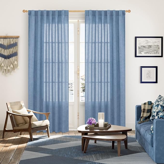 YoungsTex Denim Blue Linen Curtains 80 Inch Length - Image 2