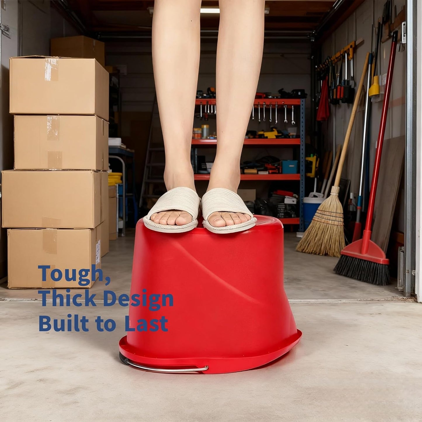 Quick Wring Hands-Free Mop Bucket 2.5 Gallon Red, Mop Bucket with Built-in Wringer for Home Hardwood Laminate Tile Floor Cleaning