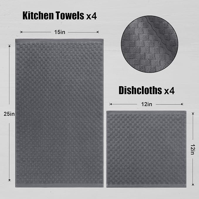 Fintale 100% Cotton Kitchen Towels and Dishcloths Set, 12 x 12 & 15 x 25 Inches - Image 2