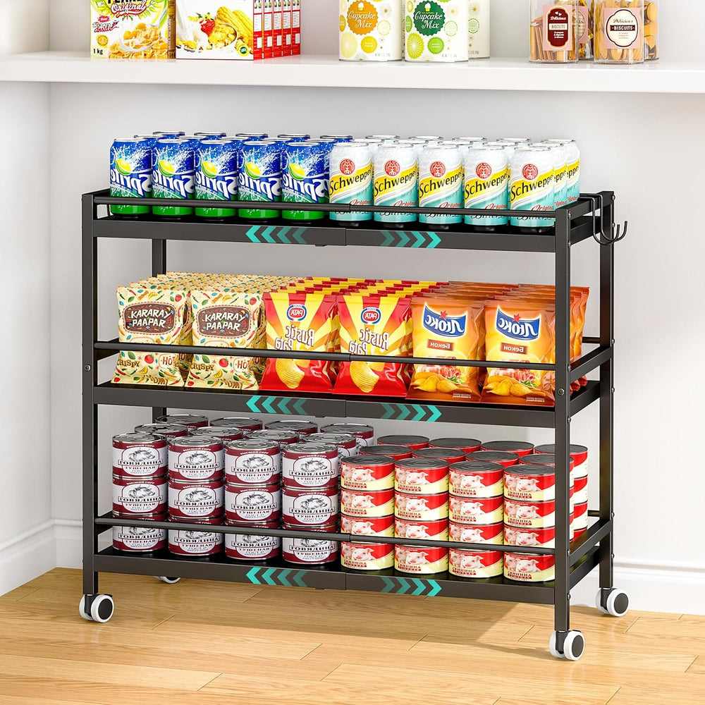 3-Tier Expandable Rolling Pantry Organizers and Storage Cart with Wheels, Adj...