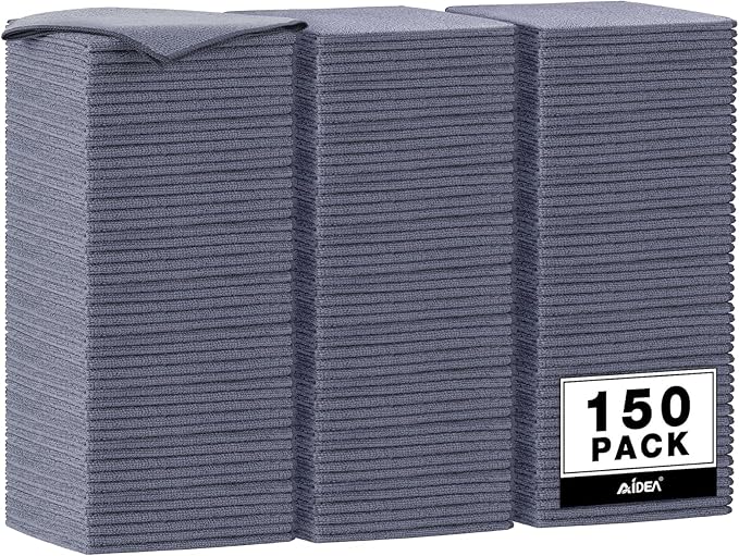 AIDEA Microfiber Cleaning Cloth Grey 150PK, Microfiber Towels by AIDEAHOME
