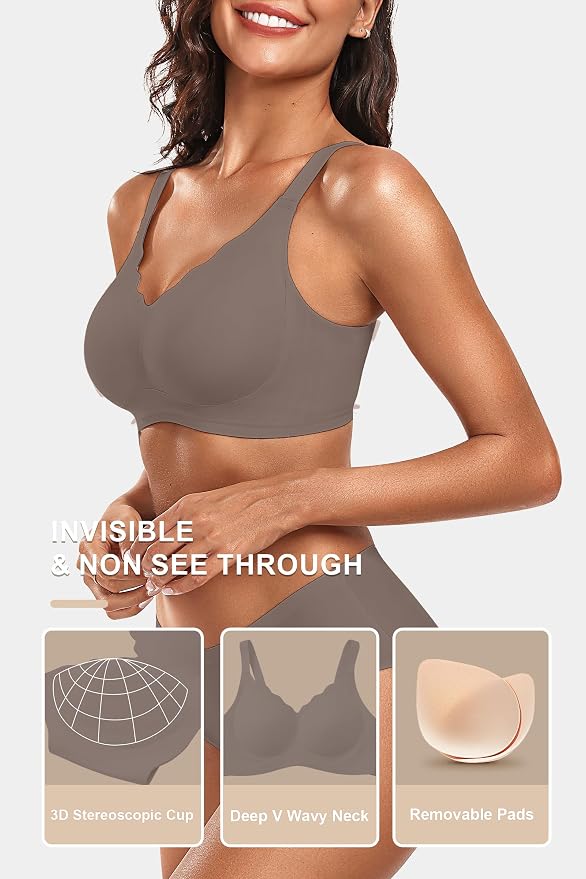 Vertvie Womens Seamless Bras No Underwire Supportive Wireless Push Up Full - Image 4
