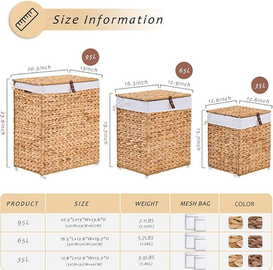 Handwoven Laundry Basket with Lid, Natural Water Hyacinth Storage Basket with - Image 2