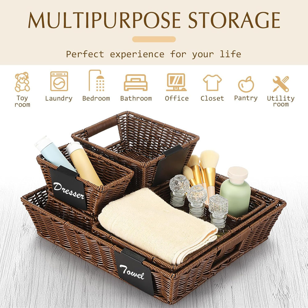 Marsui 9 Pcs Wicker Storage Baskets for Pantry Organization with Handle Label...