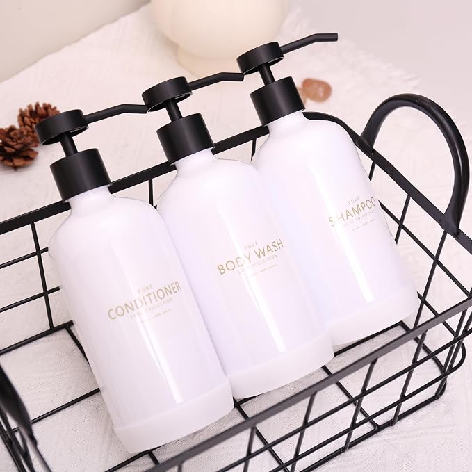 Shampoo and Conditioner Dispenser Set of 3, Refillable 21oz Shampoo Bottles - Image 5