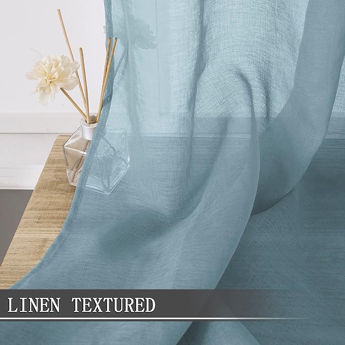 Tollpiz Sheer Curtain Linen Textured Living Room Curtains Sheer Light Filtering - Image 2