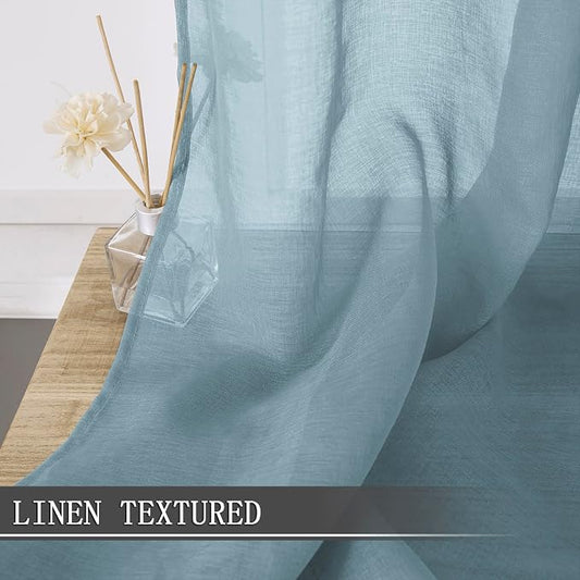 Tollpiz Sheer Tier Curtain Linen Textured Half Kitchen Curtains Sheer Light - Image 2