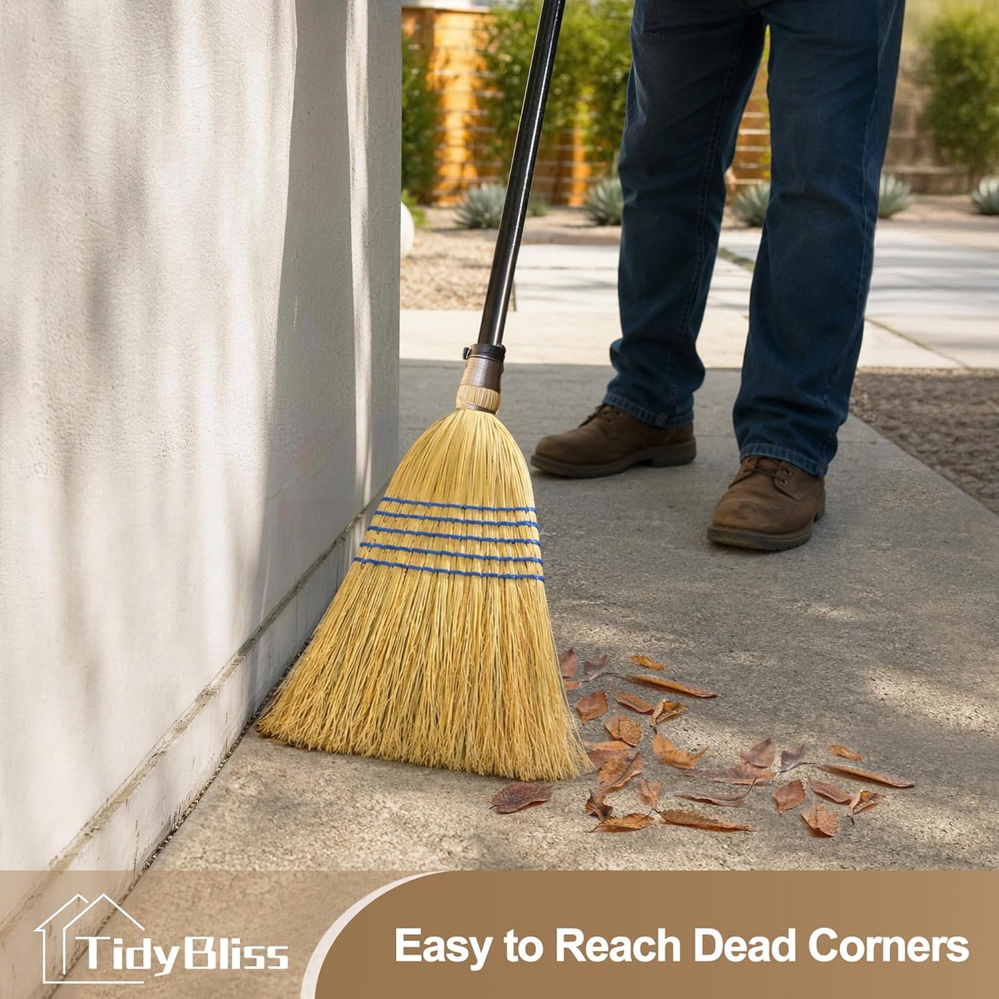TidyBliss Corn Broom Heavy Duty, 59 inches Tall Household Indoor Outdoor Natural Straw Brush for Sweeping Garden, Garage, Yard, Porch, Patio, Sidewalk, Concrete, Stone Floors