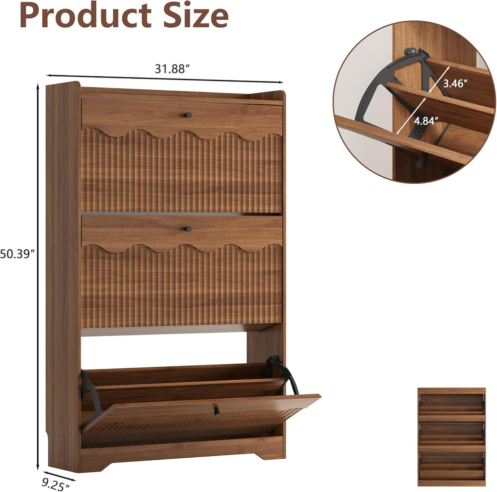 HUANLEGO Shoe Cabinet Storage for Entryway with 3 Flip Drawers, Walnut