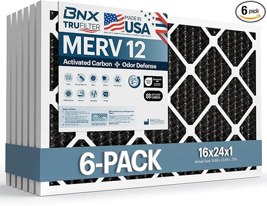 BNX TruFilter 16x24x1 MERV 12 Odor Defense AC Furnace Air Filter by BNX