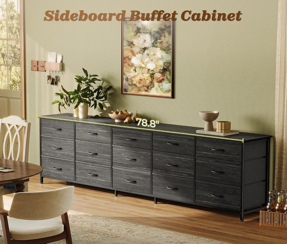 Huuger 78.7 inch Long Dresser for Bedroom, 15 Drawer Fabric Dresser for Close...