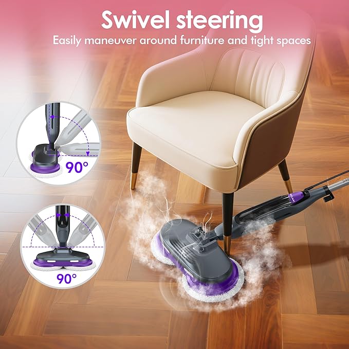 Scrub & Steam Mop with Rotating Mop Pads, LED Headlights, 6 Scrub Pads - Image 7