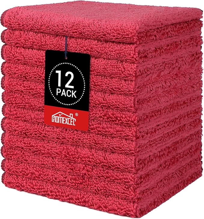 HOMEXCEL Red Microfiber Washcloths 12 Pack, Highly Absorbent and Soft Face Towel by HOMEXCEL