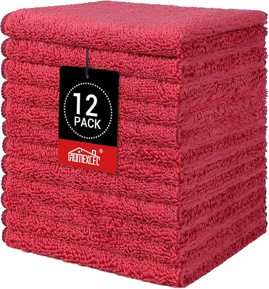 HOMEXCEL Red Microfiber Washcloths 12 Pack, Highly Absorbent and Soft Face Towel by HOMEXCEL