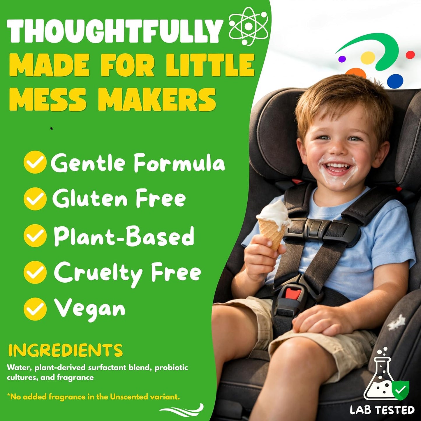 Oh Yuk Kids Car Seat Cleaner Spray, Probiotic Stain & Odor Remover for Kids Car Seats, Strollers & Fabric, Cleans Food, Milk & Juice Spills, Plant-Based Formula, 27 fl oz (Watermelon Splash)