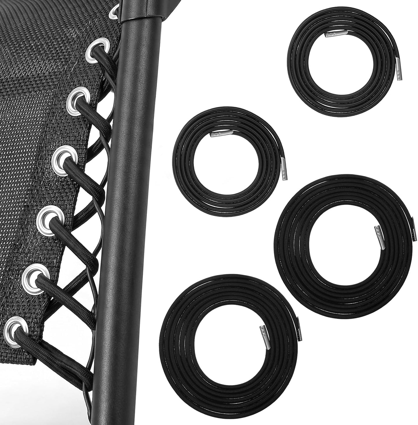 Heavy Duty Replacement Bungee Cords, 4 Pack Elastic Straps Repair Kit for Zero Gravity Chairs, Patio Recliners, Lounge, Lawn and Beach Furniture