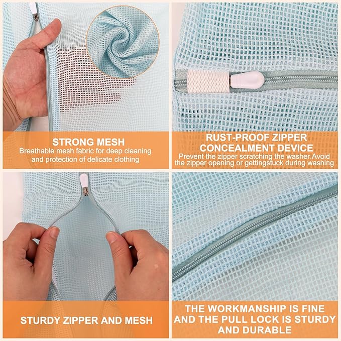4-Piece Blue Medium Durable Organic Cotton Mesh Laundry Bags - Image 5